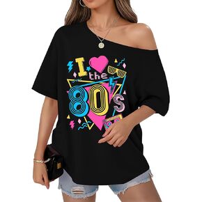 قمصان 80s للنساء كبيرة الحجم ريترو قبالة الكتف أعلى ديسكو 80s 90s موضوع حفلة الزي in Kuwait