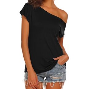 Halife Women's Casual Off The Shoulder Tops Short Sleeve T Shirts Loose Summer Blouse Shirt in Saudi Arabia