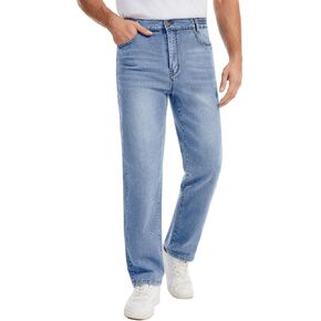 Elastic Waist Jeans for Men Relaxed Fit Stretch Denim Pants Casual Flex Waistband Jean with Zipper and Button in Saudi Arabia