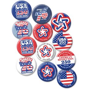 America 250th Buttons 12pcs, USA 250 Semiquincentennial 1776 2026 - Patriotic Bulk Novelty Pins - Assorted Designs 902 in Kuwait