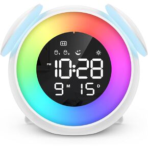ساعة منبه للأطفال، ساعة تدريب على النوم للأطفال الصغار، مناسبة لإيقاظ ساعة منبه مع ضوء ليلي بـ 9 ألوان، 7 أصوات مهدئة، منبه مزدوج، هدية عيد ميلاد للأولاد والبنات والأطفال in Kuwait