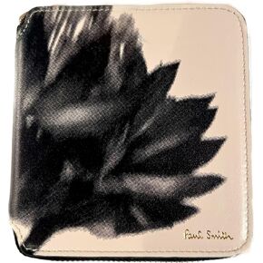 PAUL SMITH MEN'S FLORAL BLACK/NATURAL SPANISH LEATHER ZIP AROUND SQUARE WALLWET W/COIN POCKET in Saudi Arabia