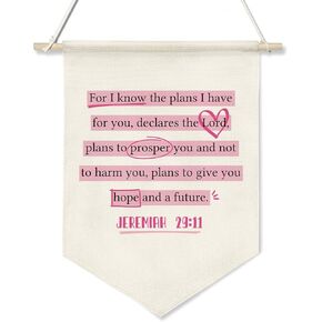 لافتة معلقة على الحائط من القماش من القماش من Jesus Loves Me للأطفال، ملصق آية من الكتاب المقدس المسيحي مع قضيب خشبي، ديكور مدرسة الأحد للحضانة، هدية دينية للطفل أو الطفل الصغير، 11 × 16 بوصة (KD11) in Kuwait