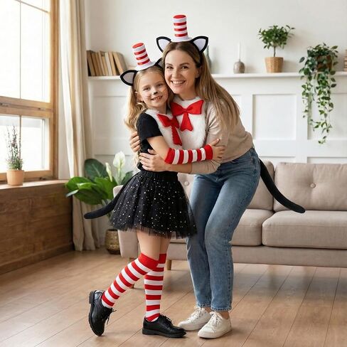 6 Pcs Cat Costume Cat Ears Headband Bow Tail Tutu Skirt Tail Gloves Socks for Halloween Dress Up Red in Saudi Arabia