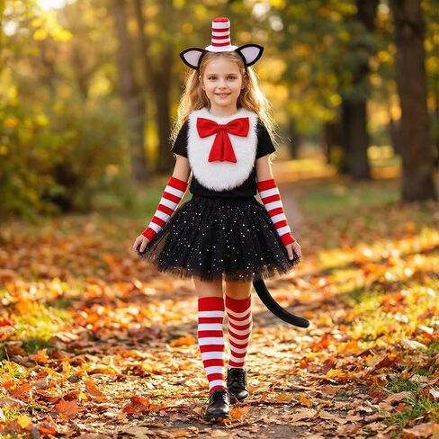 6 Pcs Cat Costume Cat Ears Headband Bow Tail Tutu Skirt Tail Gloves Socks for Halloween Dress Up Red in Saudi Arabia