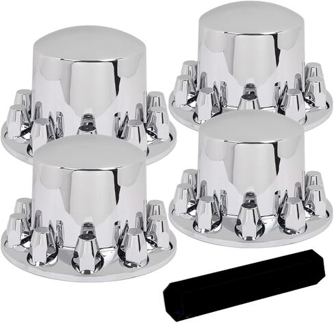 4 عبوات من أغطية عجلات المحور القياسية من الكروم الخلفي، مجموعة كومبو من بلاستيك ABS أغطية محور العجلة القابلة للإزالة مع أغطية صامولة قياسية مثبتة بقطر 33 مم لشبه الشاحنات (الخلفية 4) in Kuwait