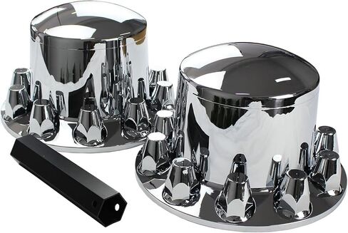 4 Pack of Rear Chrome Standard Axle Wheel Cover Combo Kit ABS Plastic Removable Wheel Hub Caps with 33mm Thread-On Standard Lug Nut Covers for Semi Trucks (Rear 4) in Saudi Arabia