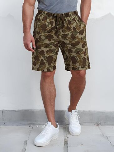 Men's Camo Casual Shorts Flat-Front Shorts with Elastic Waist Drawstring in Saudi Arabia