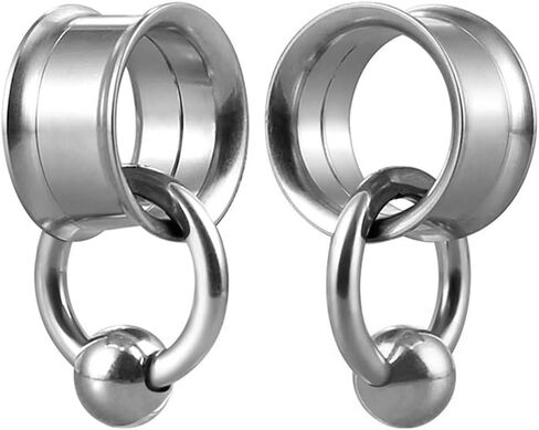 2pc Screw Flesh Tunnel & 2pc Spring CBR Ring Steel Earrings Captive Bead Hoop Ring Double Flared Ear Plug Hanger Dangle Gauge in Saudi Arabia