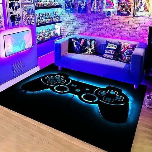 سجاد LUCKY&DONG Anime Gamer لغرفة النوم والأولاد والمراهقين، سجادة لوحة ألعاب مطبوعة لغرفة المعيشة، سجادة غرفة المعيشة، ديكور منزلي غير قابل للانزلاق، أرضية كريستالية من البوليستر، ممسحة أرجل 39×60 بوصة in Kuwait