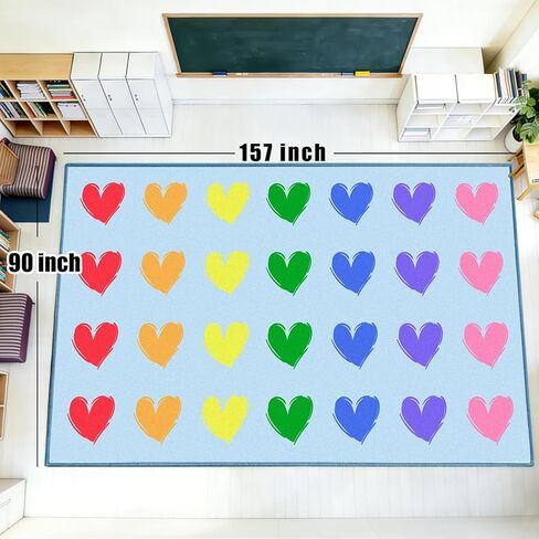سجاد الفصول الدراسية الكبيرة الابتدائية، 13'x7'7'' قلوب سجادة الفصول الدراسية لمرحلة ما قبل المدرسة، سجادة منطقة الأطفال للرعاية النهارية وغرفة اللعب، سجاد تعليمي ابتدائي للمكتبة، مقاعد 28 (أزرق فاتح، مقاوم للحريق) in Kuwait
