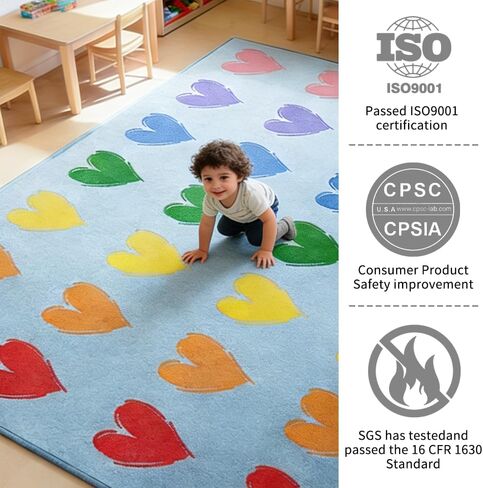 سجاد الفصول الدراسية الكبيرة الابتدائية، 13'x7'7'' قلوب سجادة الفصول الدراسية لمرحلة ما قبل المدرسة، سجادة منطقة الأطفال للرعاية النهارية وغرفة اللعب، سجاد تعليمي ابتدائي للمكتبة، مقاعد 28 (أزرق فاتح، مقاوم للحريق) in Kuwait