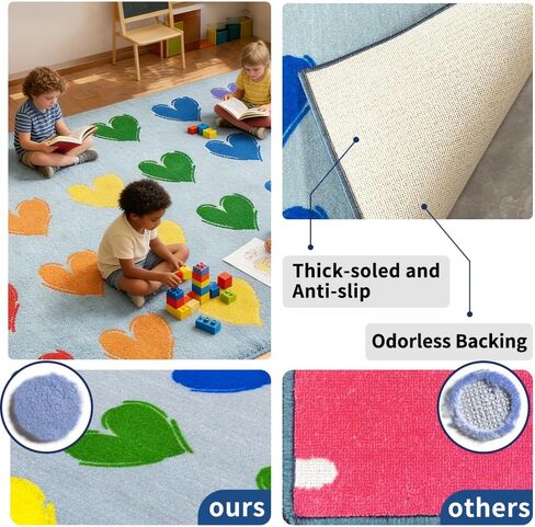سجاد الفصول الدراسية الكبيرة الابتدائية، 13'x7'7'' قلوب سجادة الفصول الدراسية لمرحلة ما قبل المدرسة، سجادة منطقة الأطفال للرعاية النهارية وغرفة اللعب، سجاد تعليمي ابتدائي للمكتبة، مقاعد 28 (أزرق فاتح، مقاوم للحريق) in Kuwait