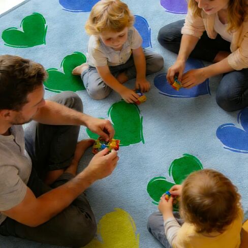 سجاد الفصول الدراسية الكبيرة الابتدائية، 13'x7'7'' قلوب سجادة الفصول الدراسية لمرحلة ما قبل المدرسة، سجادة منطقة الأطفال للرعاية النهارية وغرفة اللعب، سجاد تعليمي ابتدائي للمكتبة، مقاعد 28 (أزرق فاتح، مقاوم للحريق) in Kuwait