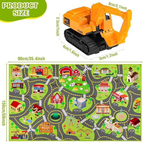 سجادة لعب للأطفال مع 12 مجموعة سيارات، سجادة لعب للأطفال على الطرق للعب السيارات، سجاد لعب السيارات، سجاد خريطة المدينة، سجاد مسار سيارة للأطفال الصغار وغرفة نوم غرفة اللعب (60 بوصة × 36 بوصة، خريطة المدينة + السيارة) in Kuwait