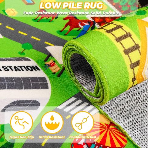 سجادة لعب للأطفال مع 12 مجموعة سيارات، سجادة لعب للأطفال على الطرق للعب السيارات، سجاد لعب السيارات، سجاد خريطة المدينة، سجاد مسار سيارة للأطفال الصغار وغرفة نوم غرفة اللعب (60 بوصة × 36 بوصة، خريطة المدينة + السيارة) in Kuwait
