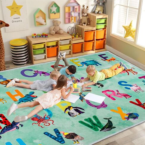 سجادة الفصل الدراسي الابتدائية الملونة الأبجدية للأطفال لغرفة اللعب، سجاد الحضانة قابل للغسل في الغسالة لغرفة نوم الأطفال الصغار in Kuwait