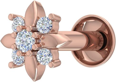 0.05 Carat Natural Diamond Floral Nose Pin Screw Back Nose Stud 18K Gold Body Piercing Gold Jewelry Gift for Women in Saudi Arabia