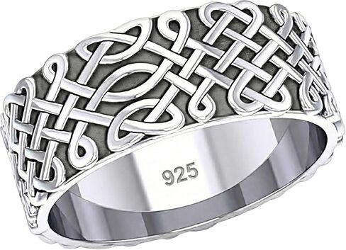 US Jewels Men's 9mm 0.925 Sterling Silver Irish Celtic Endless Knot Ring Band in Saudi Arabia