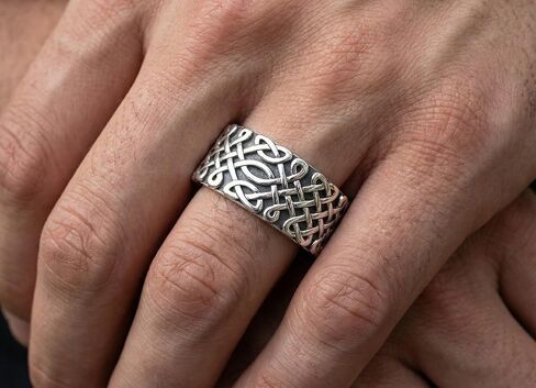 US Jewels Men's 9mm 0.925 Sterling Silver Irish Celtic Endless Knot Ring Band in Saudi Arabia