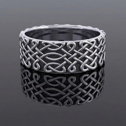 US Jewels Men's 9mm 0.925 Sterling Silver Irish Celtic Endless Knot Ring Band in Saudi Arabia
