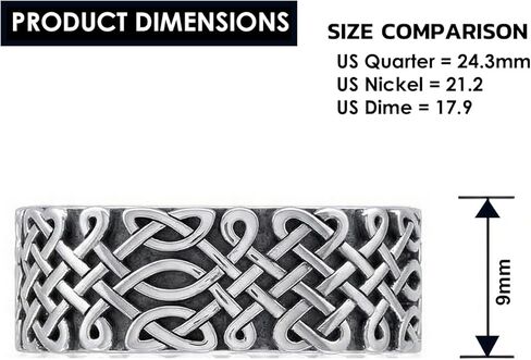 US Jewels Men's 9mm 0.925 Sterling Silver Irish Celtic Endless Knot Ring Band in Saudi Arabia