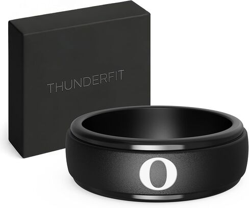 ThunderFit Black Silicone Initial Ring for Him - Personalized One Letter Wedding Rubber Band - Comfortable Fit - Unique Anniversary, Birthday Gifts for Men with Gift Box in Saudi Arabia