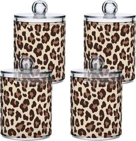 2 Pack Qtip Holder Dispenser for Cotton Ball Leopard Print Cheetah Swab Round Pads Clear Plastic Acrylic Jar Set Bathroom Canister in Saudi Arabia
