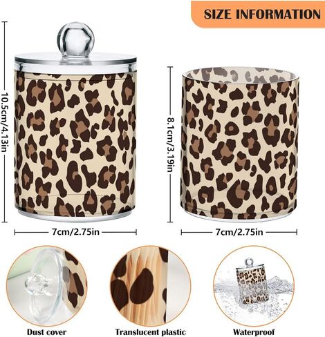2 Pack Qtip Holder Dispenser for Cotton Ball Leopard Print Cheetah Swab Round Pads Clear Plastic Acrylic Jar Set Bathroom Canister in Saudi Arabia