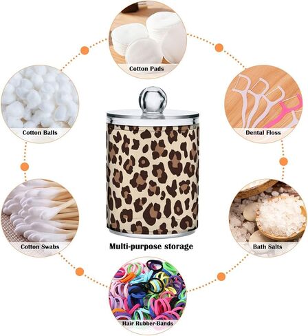 2 Pack Qtip Holder Dispenser for Cotton Ball Leopard Print Cheetah Swab Round Pads Clear Plastic Acrylic Jar Set Bathroom Canister in Saudi Arabia