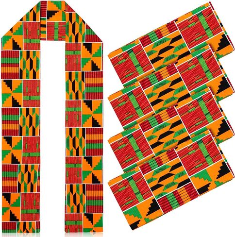 Jeyiour 6 قطع Kente طباعة أفريقية، 5.7 × 70 بوصة للجنسين وشاح وشاح أفريقي من قماش Kente لشهر التاريخ الأسود، Kwanzaa in Kuwait