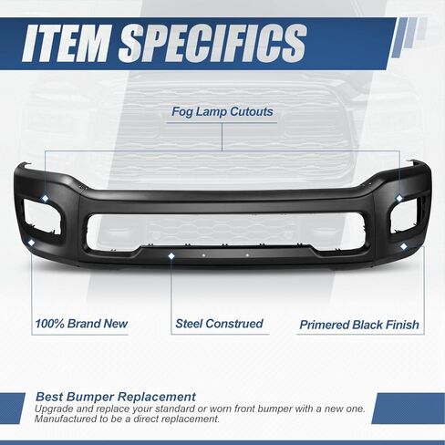 شريط الوجه المصد الأمامي من Auto Dynasty متوافق مع 2019-2024 Ram 2500 3500، مع فتحات ضوء الضباب، طلاء ليتوافق مع اللون الأسود، CH1002409 in Kuwait