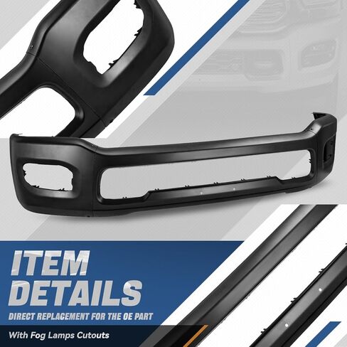 شريط الوجه المصد الأمامي من Auto Dynasty متوافق مع 2019-2024 Ram 2500 3500، مع فتحات ضوء الضباب، طلاء ليتوافق مع اللون الأسود، CH1002409 in Kuwait