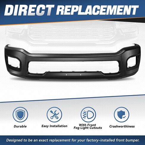 شريط الوجه المصد الأمامي من Auto Dynasty متوافق مع 2019-2024 Ram 2500 3500، مع فتحات ضوء الضباب، طلاء ليتوافق مع اللون الأسود، CH1002409 in Kuwait