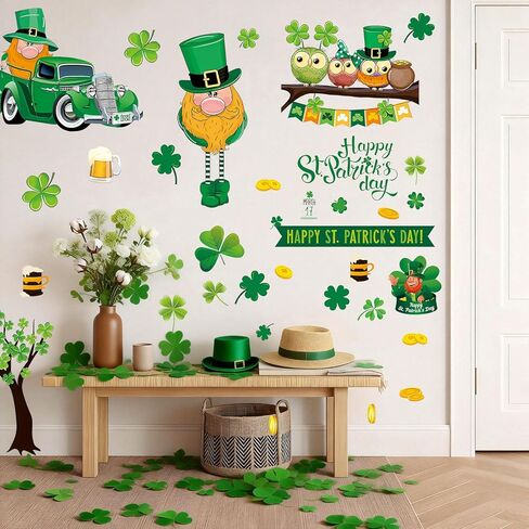 88 قطعة من ملصقات الحائط لعيد القديس باتريك، ديكورات فنية لغرف النوم باللون الأخضر Lucky Shamrock Clover، ملصقات نافذة لعيد القديس باتريك للمنزل والمكتب وغرفة المعيشة والفصول الدراسية ومستلزمات الحفلات وديكور الحائط in Kuwait