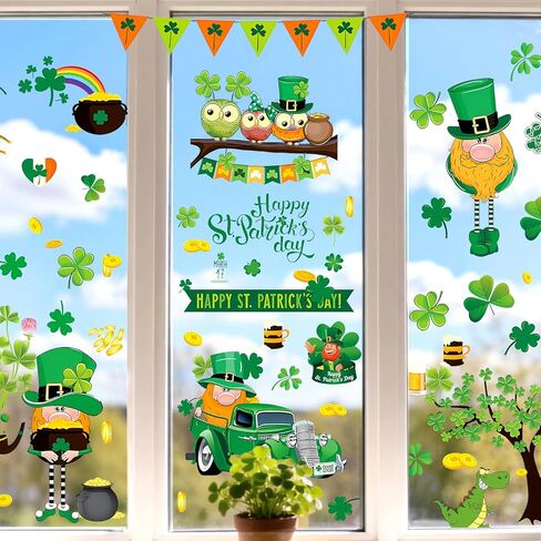 88 قطعة من ملصقات الحائط لعيد القديس باتريك، ديكورات فنية لغرف النوم باللون الأخضر Lucky Shamrock Clover، ملصقات نافذة لعيد القديس باتريك للمنزل والمكتب وغرفة المعيشة والفصول الدراسية ومستلزمات الحفلات وديكور الحائط in Kuwait