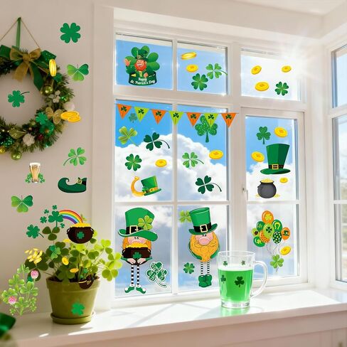 88 قطعة من ملصقات الحائط لعيد القديس باتريك، ديكورات فنية لغرف النوم باللون الأخضر Lucky Shamrock Clover، ملصقات نافذة لعيد القديس باتريك للمنزل والمكتب وغرفة المعيشة والفصول الدراسية ومستلزمات الحفلات وديكور الحائط in Kuwait