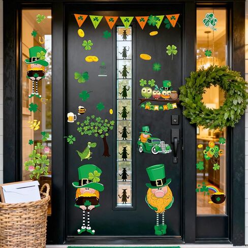 88 قطعة من ملصقات الحائط لعيد القديس باتريك، ديكورات فنية لغرف النوم باللون الأخضر Lucky Shamrock Clover، ملصقات نافذة لعيد القديس باتريك للمنزل والمكتب وغرفة المعيشة والفصول الدراسية ومستلزمات الحفلات وديكور الحائط in Kuwait