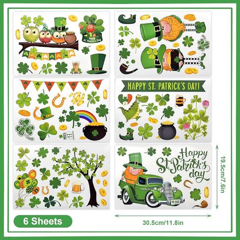 88 قطعة من ملصقات الحائط لعيد القديس باتريك، ديكورات فنية لغرف النوم باللون الأخضر Lucky Shamrock Clover، ملصقات نافذة لعيد القديس باتريك للمنزل والمكتب وغرفة المعيشة والفصول الدراسية ومستلزمات الحفلات وديكور الحائط in Kuwait