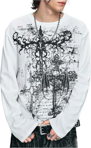 Milumia Men's Y2k Gothic Graphic Tees Long Sleeve Crewneck T Shirt Top Loose Pullover Sweatshirts in Saudi Arabia