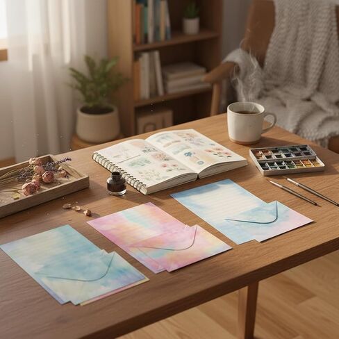رسائل وأظرف ثابتة من FUNCLASS، مجموعة قرطاسية بألوان مائية 160 قطعة مع 50 ورقة قرطاسية مبطنة و50 ظرفًا، قرطاسية لطيفة مقاس 5.5 × 8.25 بوصة، هدايا للأطفال والفتيات in Kuwait