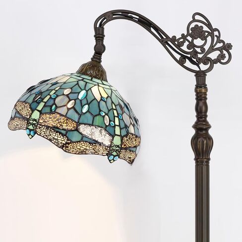 werfactory تيفاني مصباح الكلمة البحر الأزرق الزجاج الملون اليعسوب مصباح مقوس 12x18x64 بوصة معقوفة زاوية قابلة للتعديل الدائمة القراءة ضوء ديكور غرفة نوم غرفة المعيشة s147 سلسلة in Kuwait