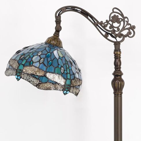 werfactory تيفاني مصباح الكلمة البحر الأزرق الزجاج الملون اليعسوب مصباح مقوس 12x18x64 بوصة معقوفة زاوية قابلة للتعديل الدائمة القراءة ضوء ديكور غرفة نوم غرفة المعيشة s147 سلسلة in Kuwait