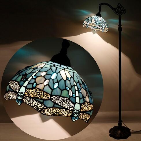 werfactory تيفاني مصباح الكلمة البحر الأزرق الزجاج الملون اليعسوب مصباح مقوس 12x18x64 بوصة معقوفة زاوية قابلة للتعديل الدائمة القراءة ضوء ديكور غرفة نوم غرفة المعيشة s147 سلسلة in Kuwait