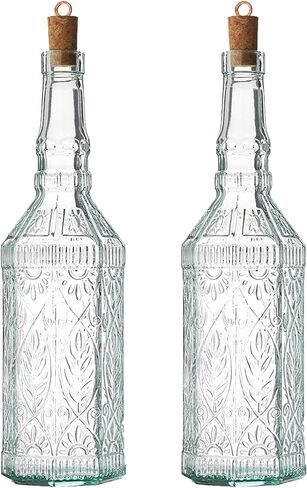Bormioli Rocco Set Of 2 Country Home Fiesole Bottle, 24-ounce With All Natural Cork Lid, Blue-green Tinted Star Glass, Elegant And Floral Design Made In Italy. in Saudi Arabia
