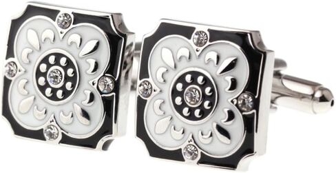 Men's Cufflink Set, Square Black and White Retro Carved Crystal Cufflinks, as Accessories and Gifts.Add Color to Your Clothing. in Saudi Arabia