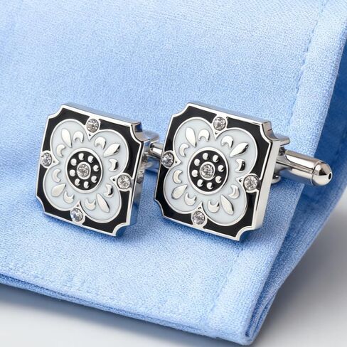 Men's Cufflink Set, Square Black and White Retro Carved Crystal Cufflinks, as Accessories and Gifts.Add Color to Your Clothing. in Saudi Arabia