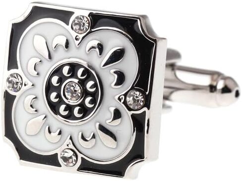 Men's Cufflink Set, Square Black and White Retro Carved Crystal Cufflinks, as Accessories and Gifts.Add Color to Your Clothing. in Saudi Arabia