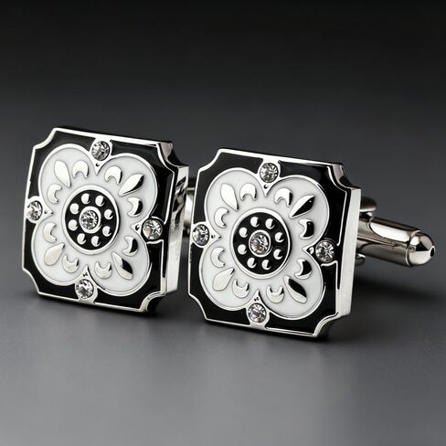 Men's Cufflink Set, Square Black and White Retro Carved Crystal Cufflinks, as Accessories and Gifts.Add Color to Your Clothing. in Saudi Arabia