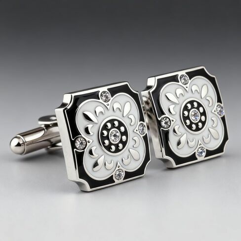 Men's Cufflink Set, Square Black and White Retro Carved Crystal Cufflinks, as Accessories and Gifts.Add Color to Your Clothing. in Saudi Arabia